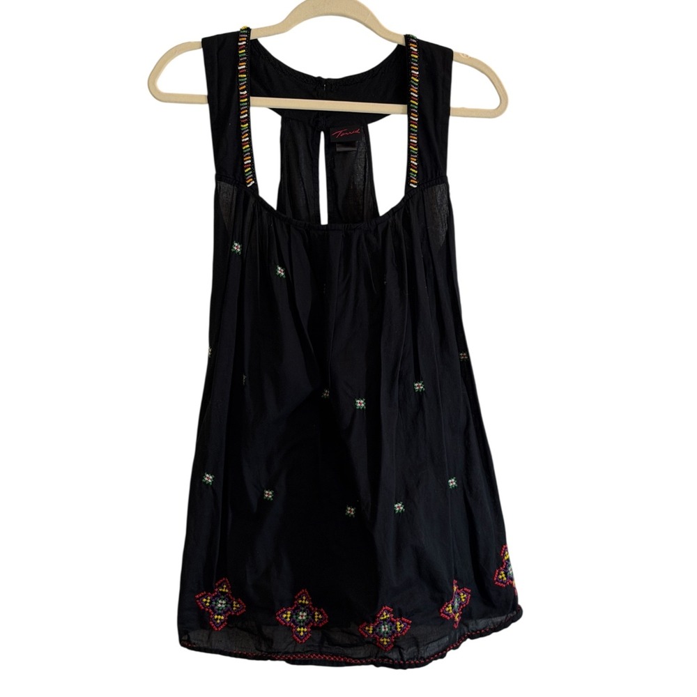 Torrid Embroidered Beaded Tank Top Black 1 Womens Boho Peasant Festival